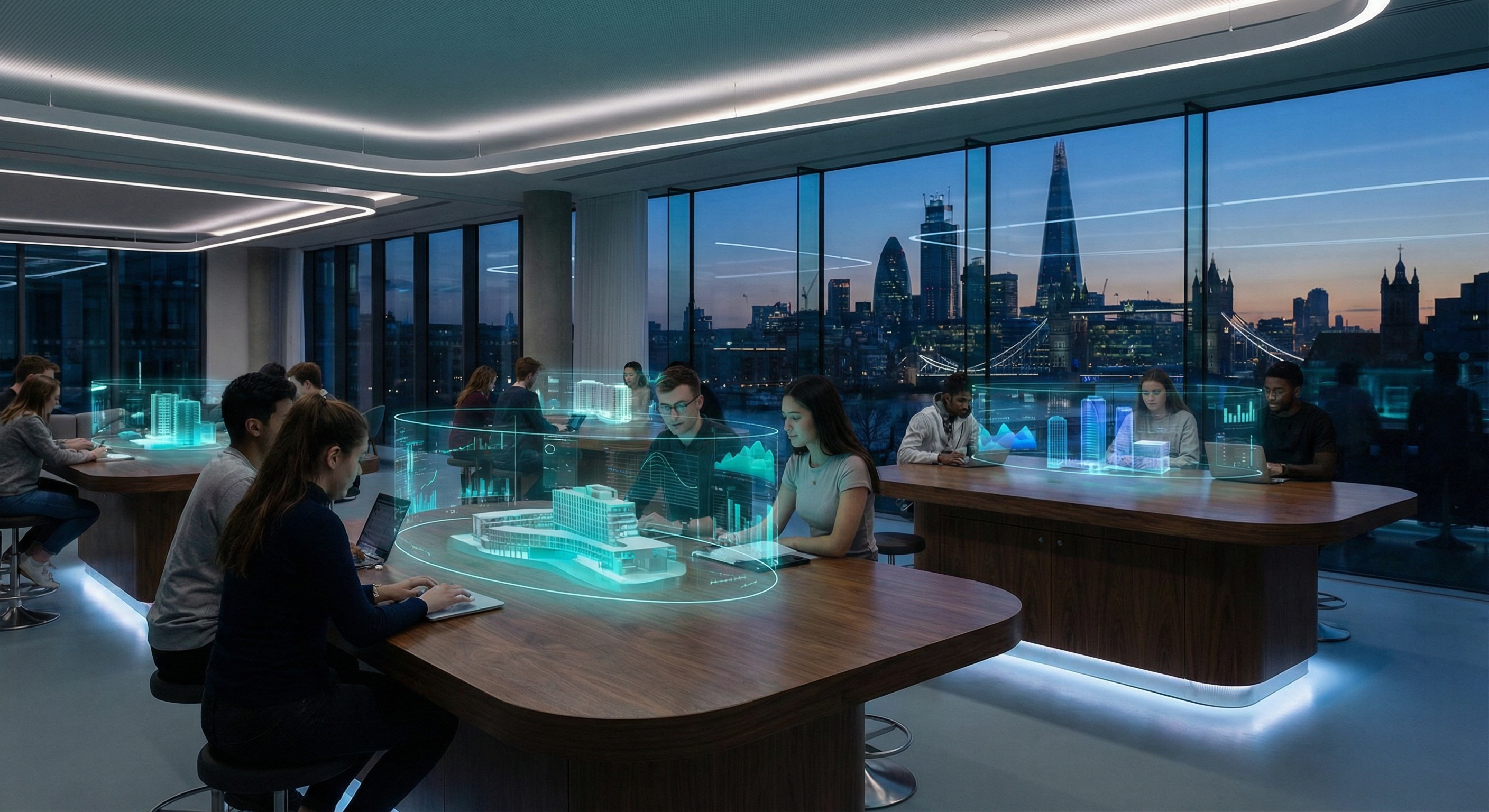 Futuristic learning environment overlooking London