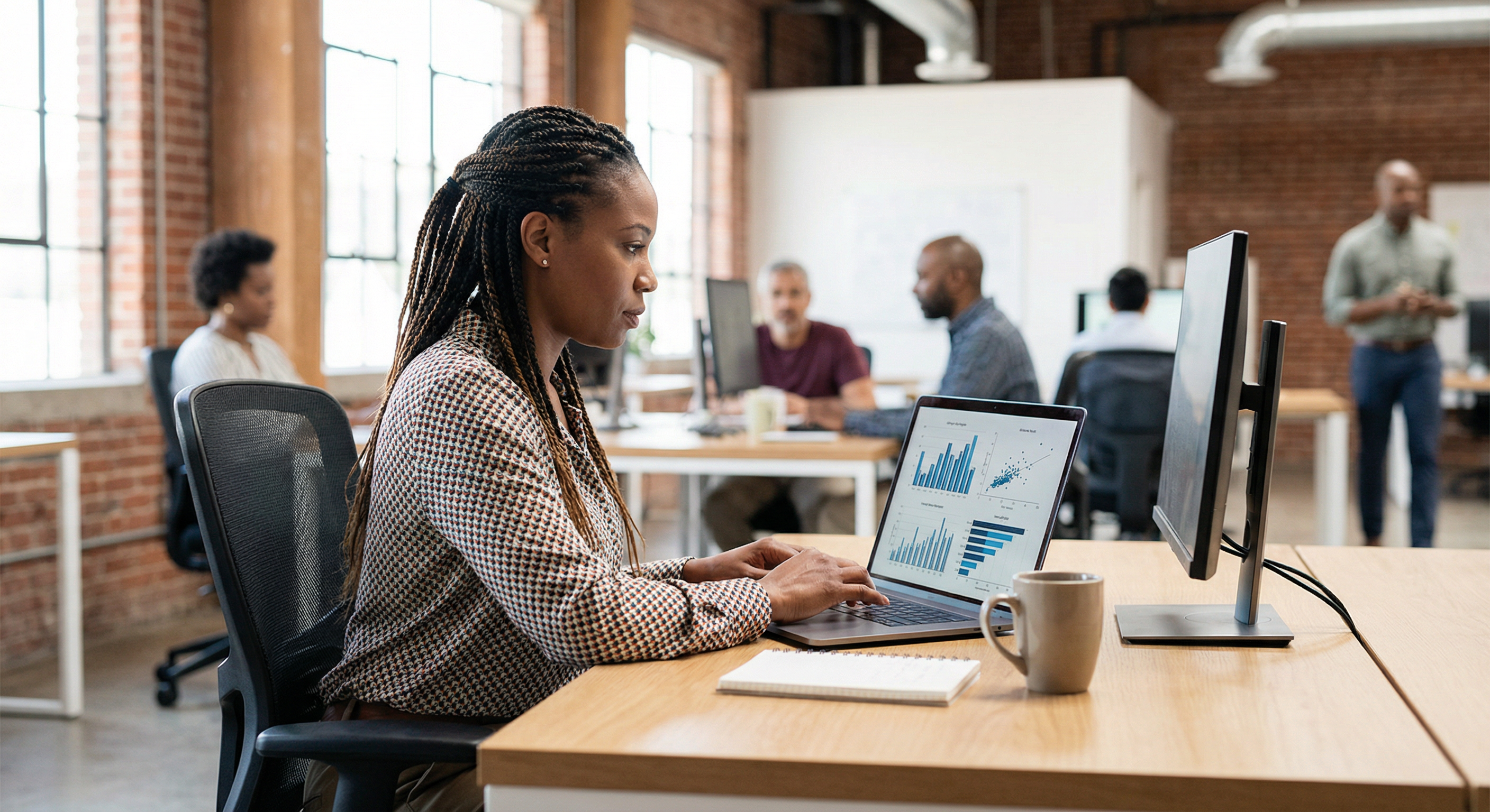 Student analyzing data visualizations on a laptop