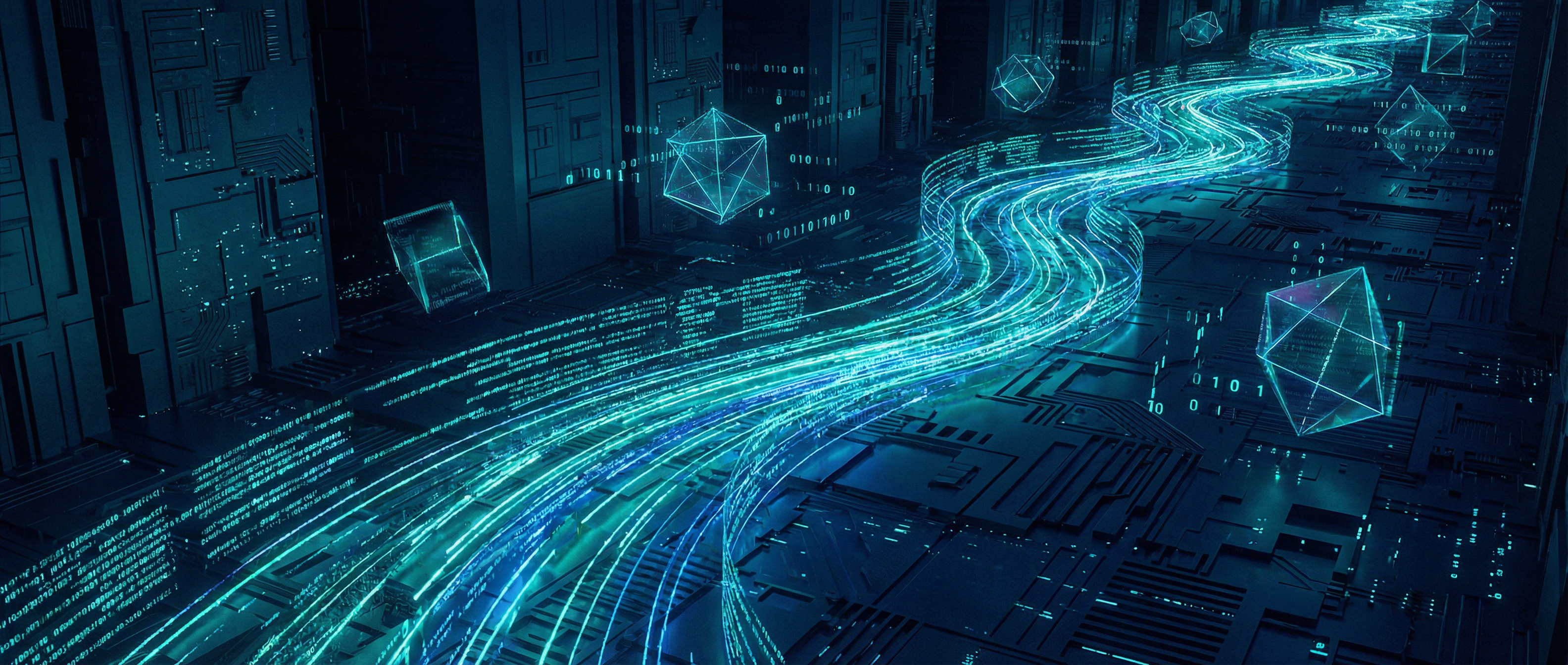 Abstract AI data streams banner