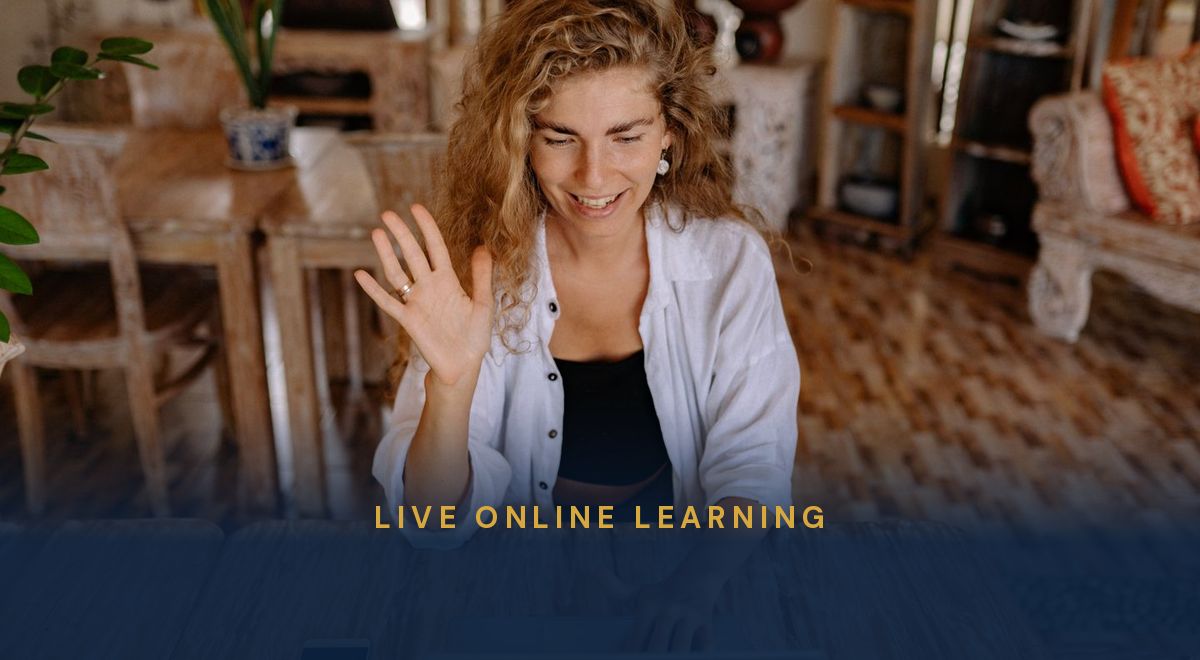 A learner waving to her tutor at the start of a live online session